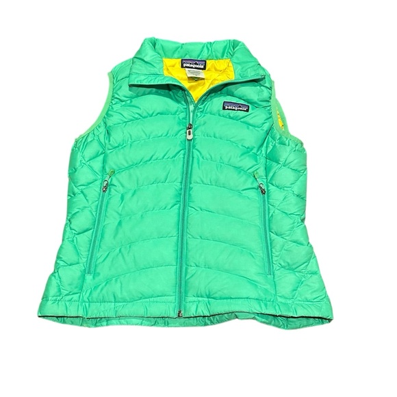 Patagonia Lime Green & Yellow Women’s Puffer Vest 800 Fill Goose Down Sz XS - Picture 2 of 7
